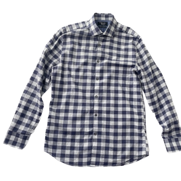 Penguin Button Down Shirt Plaid Blue White Slim Fit 15 32/33 Cotton small - Picture 1 of 11